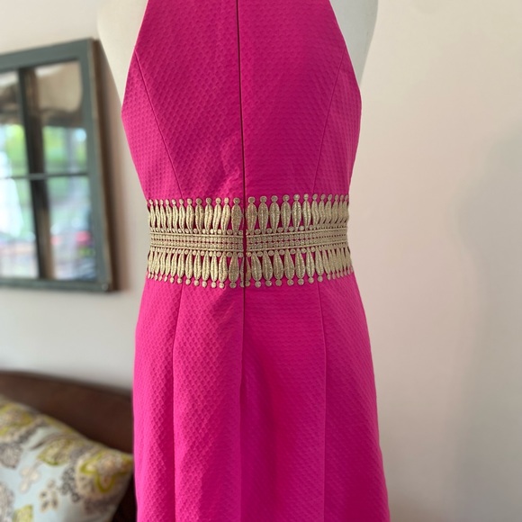 Lilly Pulitzer Size 00 Pink/Fuschia Dress with Gold Embroidery - Picture 4 of 7
